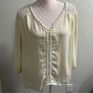 Xhilaration Cream Buttoned Embellished Blouse A4